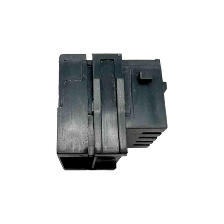 Black plastic component on a white background
