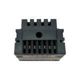 Black electronic component with cooling fins on a white background