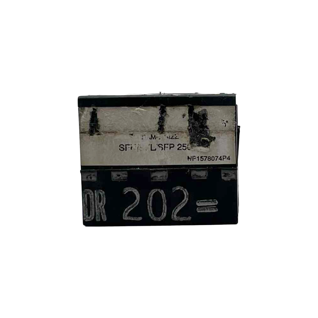 Electronic component with text and numbers on a white background