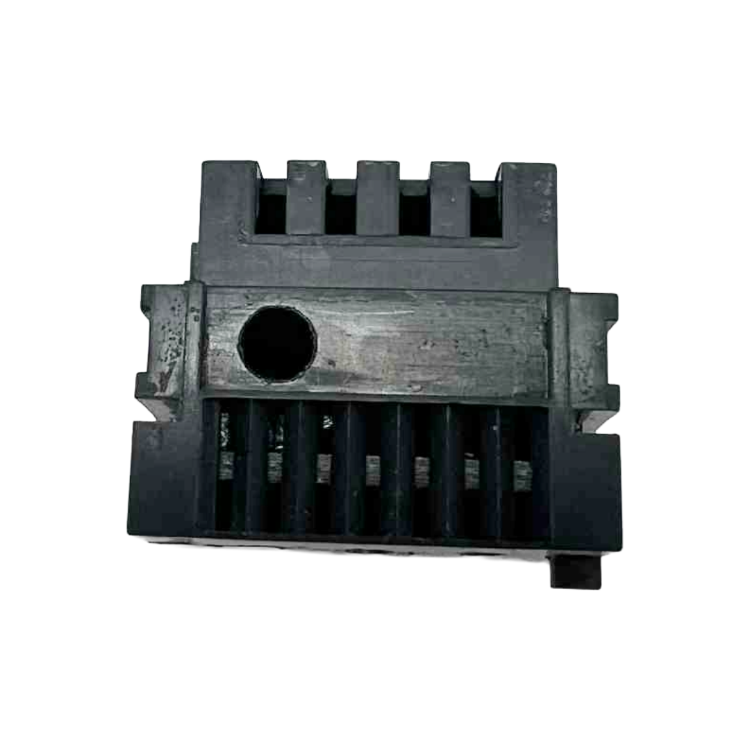 Black mechanical component on a white background