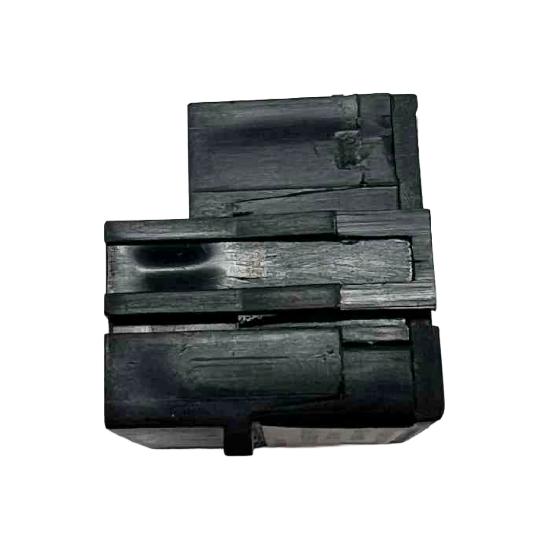 Stack of black rectangular objects on a white background