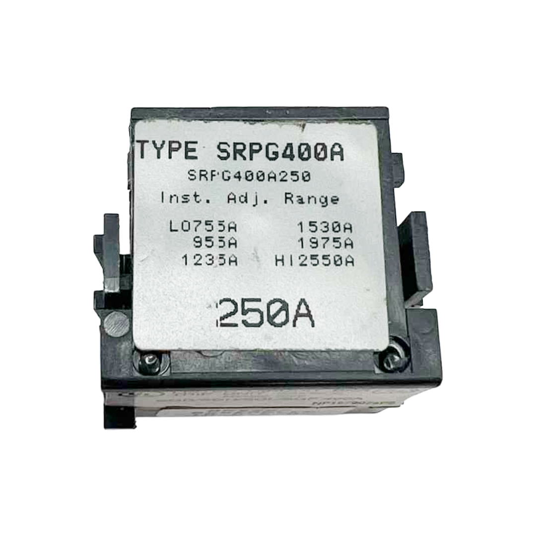 Electrical component with 'TYPE SRPG400A' label on a white background