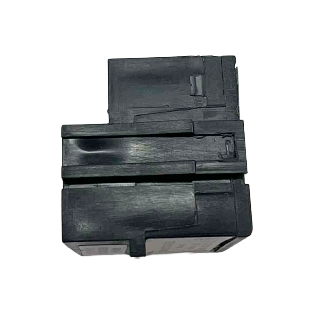 Stack of black printer cartridges on a white background