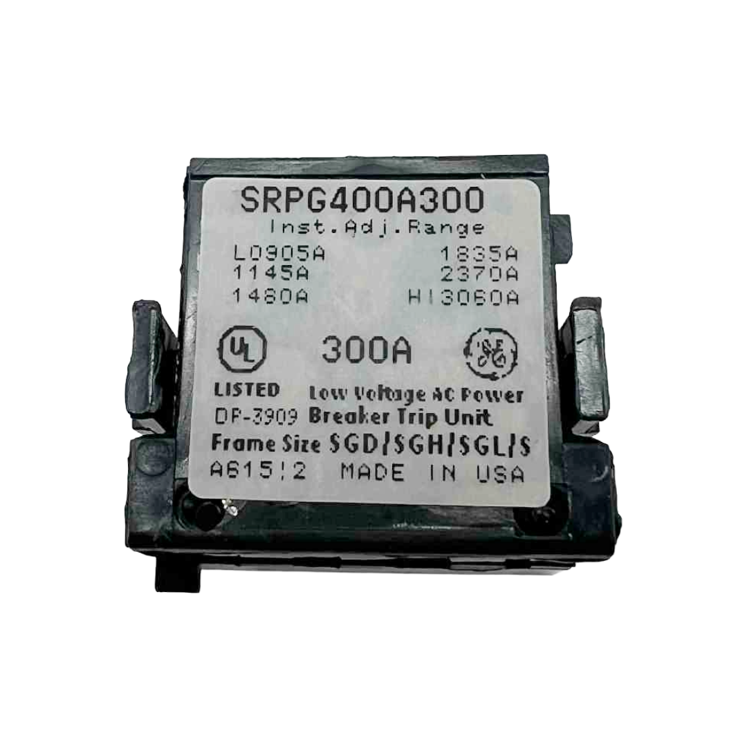 Electrical breaker trip unit with label on a white background