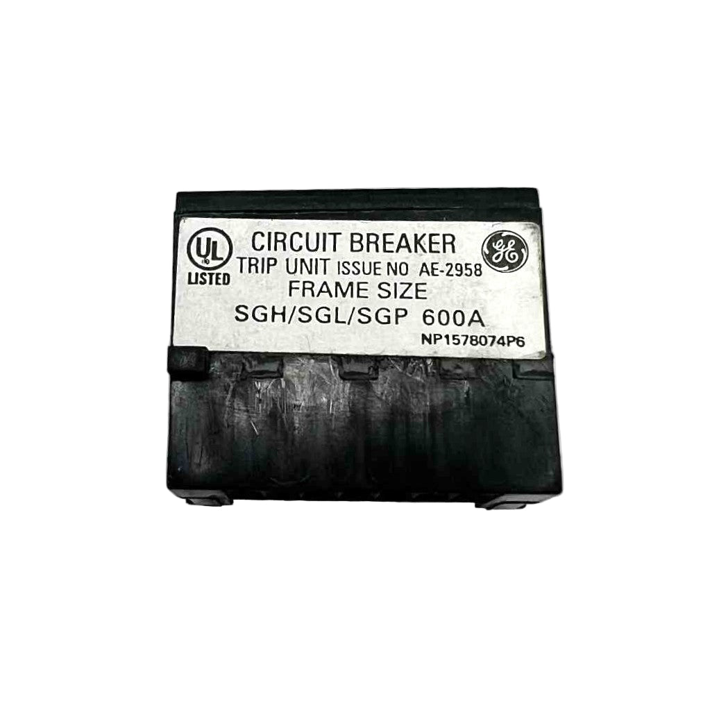 Circuit breaker trip unit with GE logo on a white background