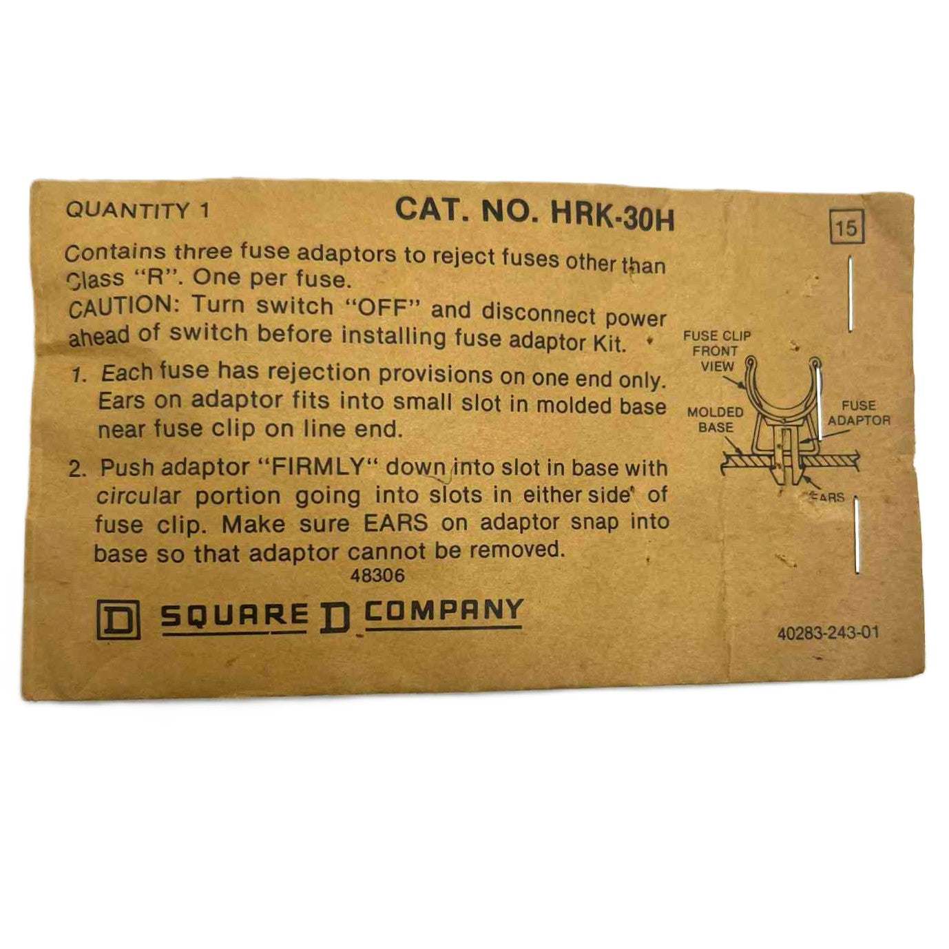 Schneider Electric HRK Type R, 30 Amp Fuse Rejection Kit