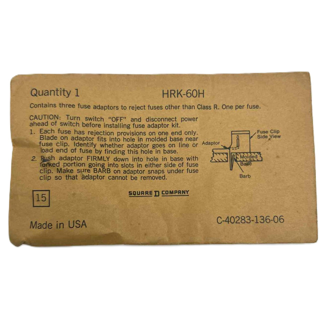 Schneider Electric HRK Type R, 60 Amp Fuse Rejection Kit