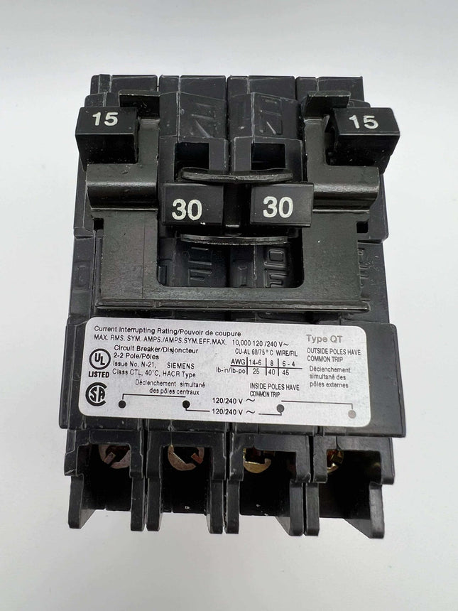 Siemens Q21530CT2 - 15/30 Amp Quad Circuit Breaker