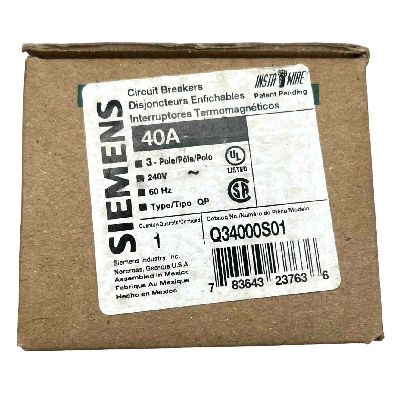 Siemens 40 Amp, 3 Pole Circuit Breaker with 120V Shunt Trip