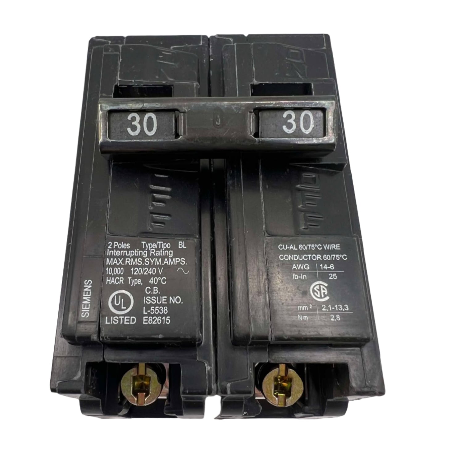 Siemens Type BL 30 Amp Bolt-On Circuit Breaker