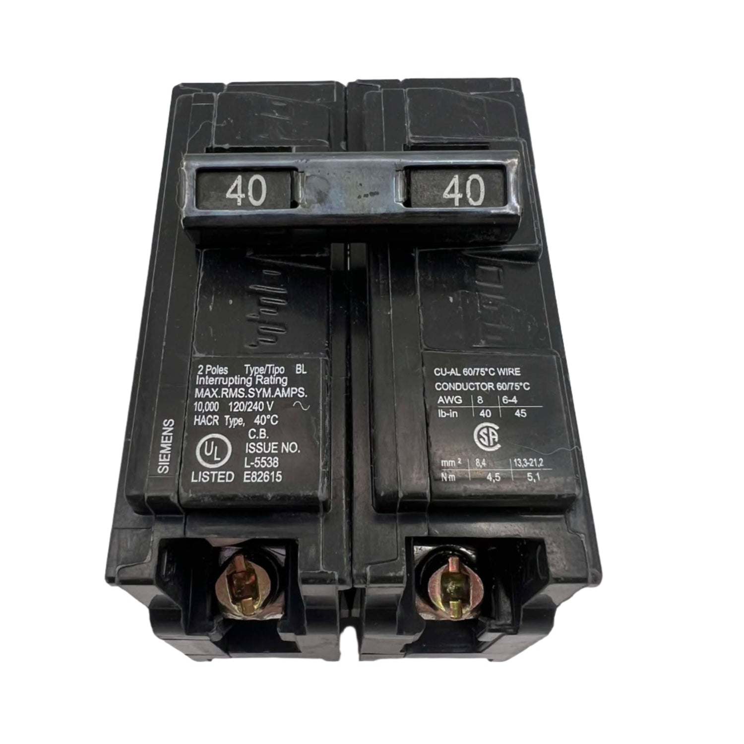 Siemens Type BL 40 Amp Bolt-On Circuit Breaker
