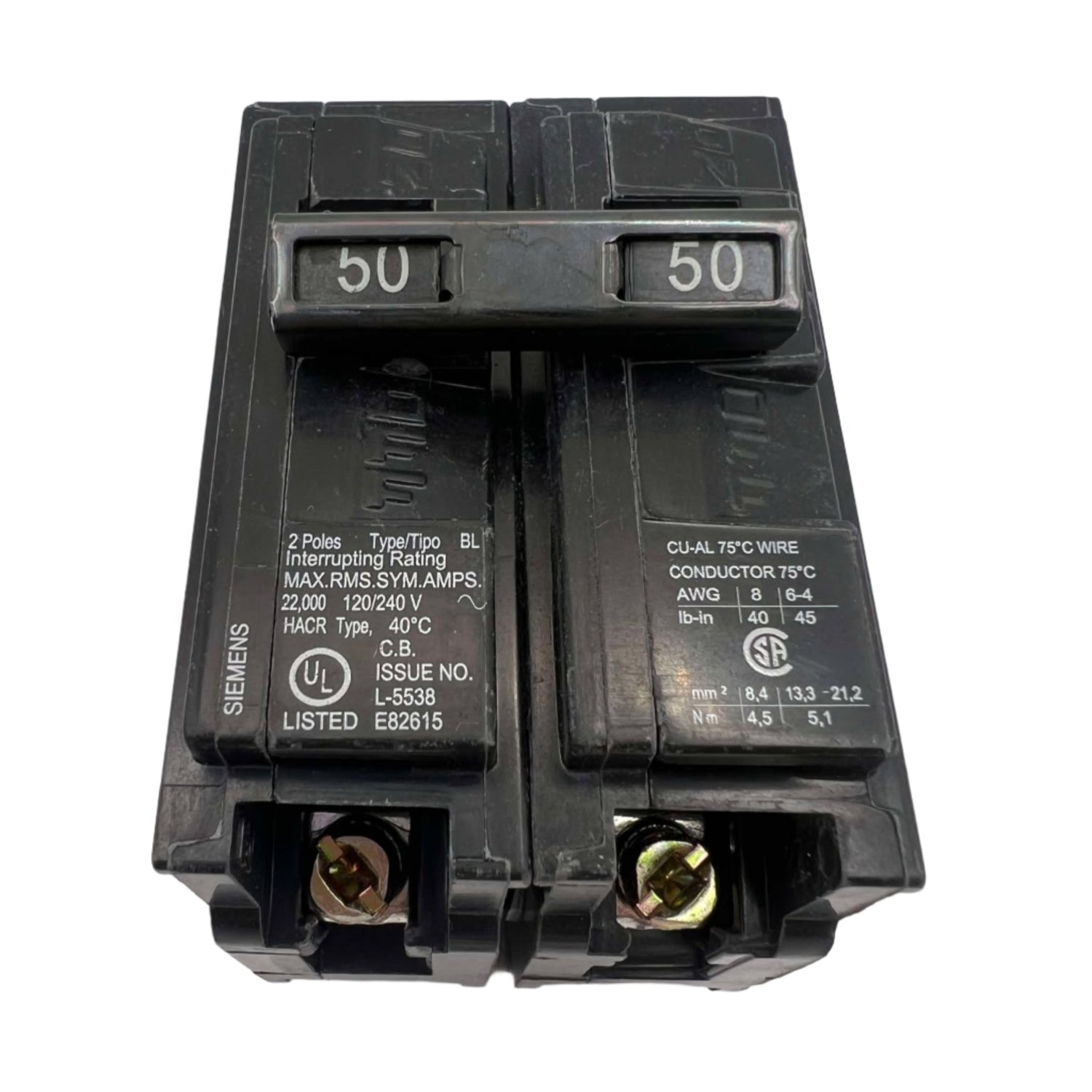 Siemens Type BL 50 Amp Bolt-On Circuit Breaker