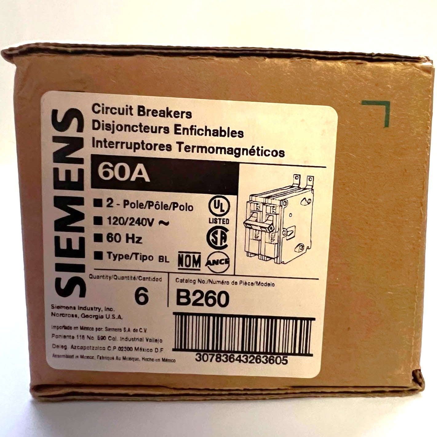 Siemens Type BL 60 Amp Bolt-On Circuit Breaker