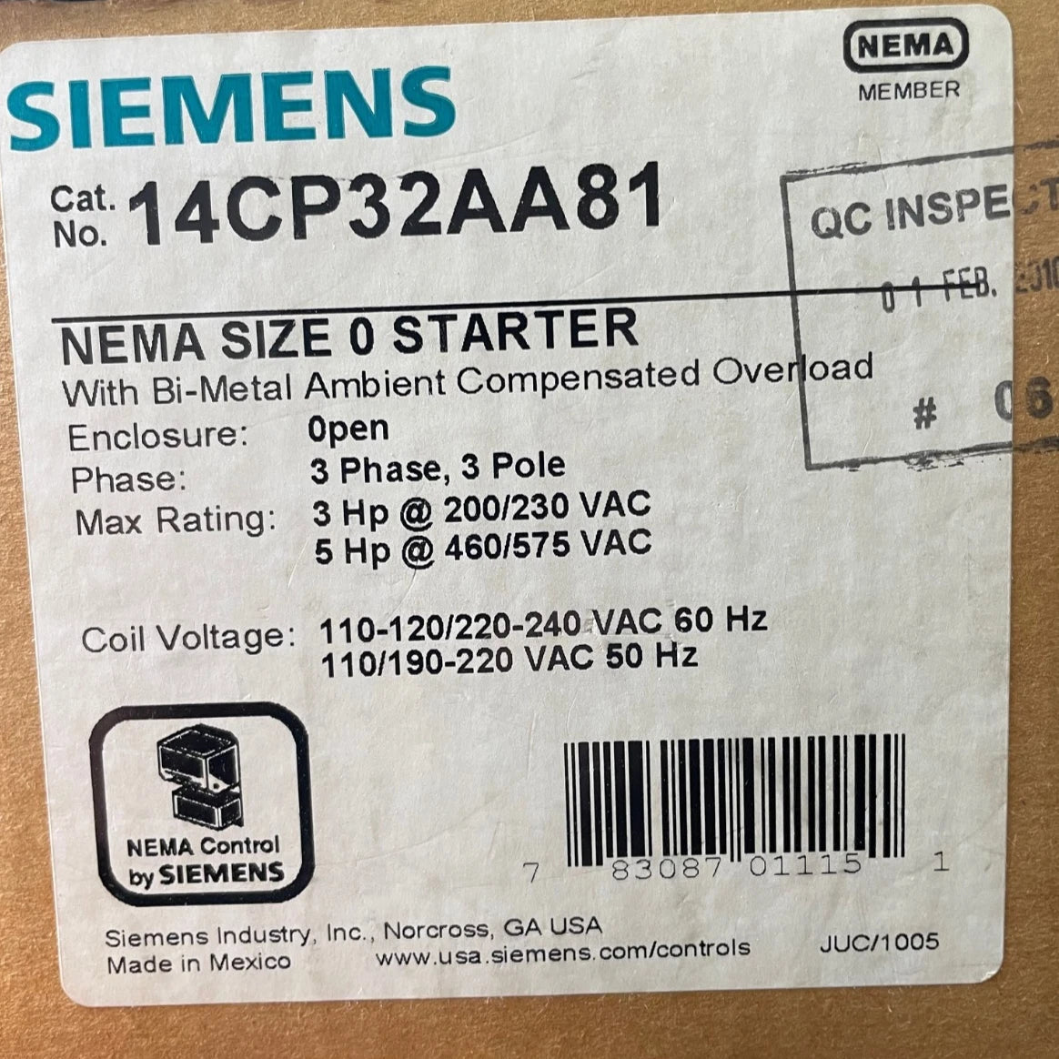 Siemens NEMA Size 0 Starter
