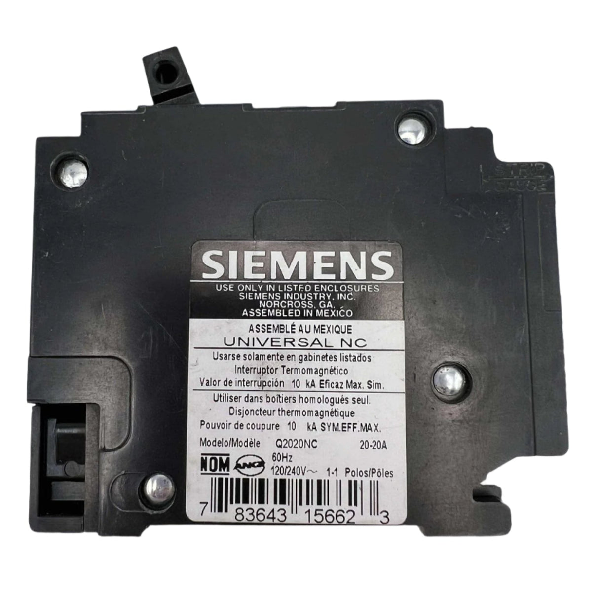 Siemens Q2020NC - 20 Amp Tandem Circuit Breaker