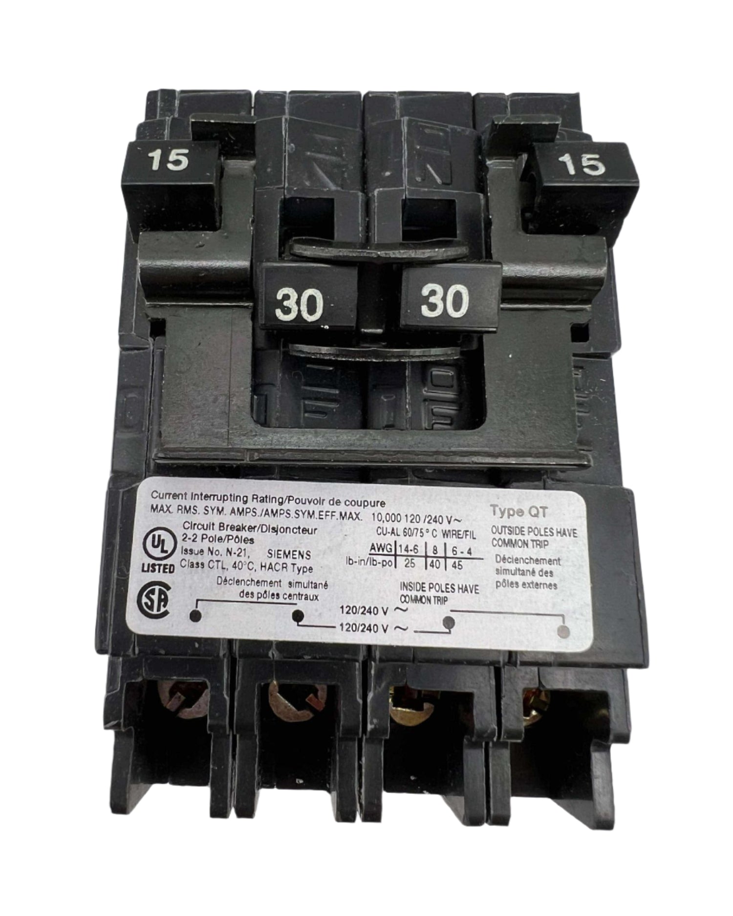 Siemens Q 15/30 Amp CT2 Quad Circuit Breaker