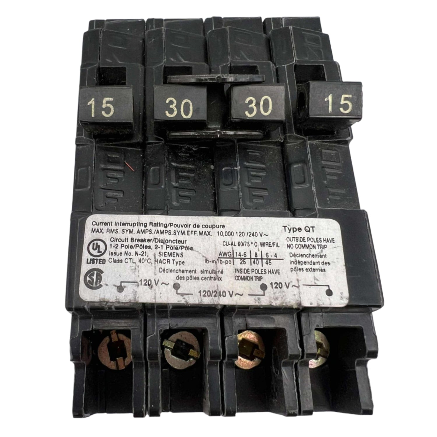 Siemens Q 15 and 30 Amp CT Triplex Circuit Breaker