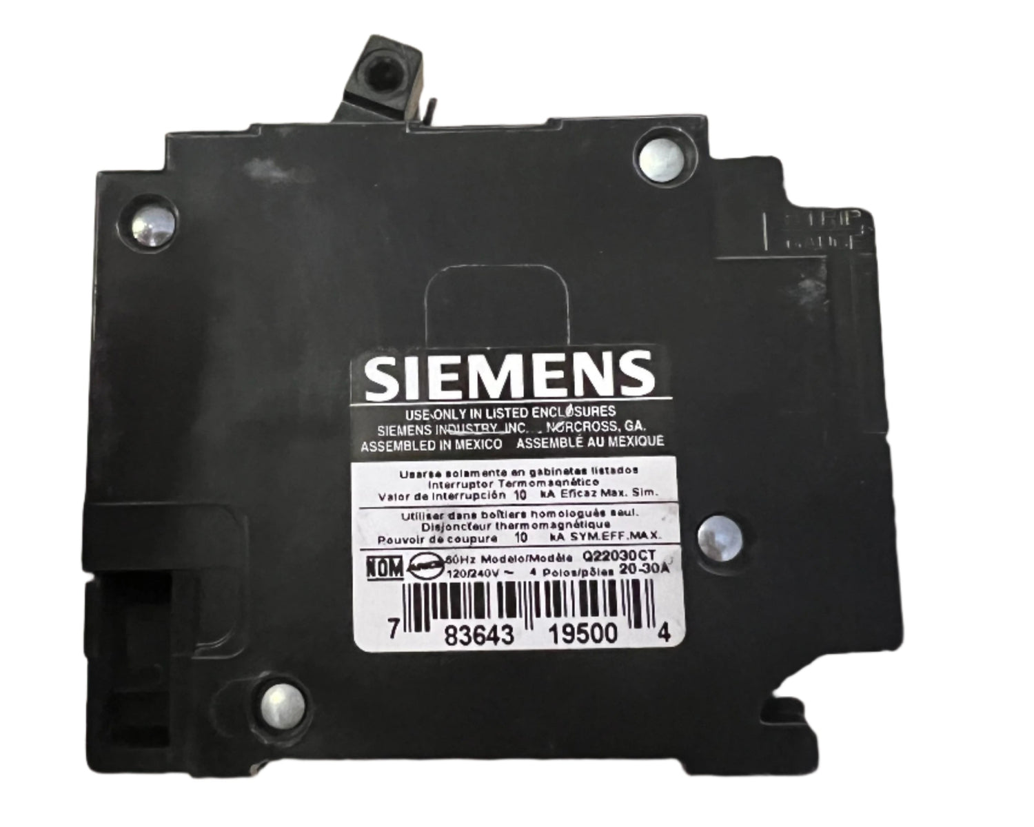Siemens Q 20 and 30 Amp CT Triplex Circuit Breaker