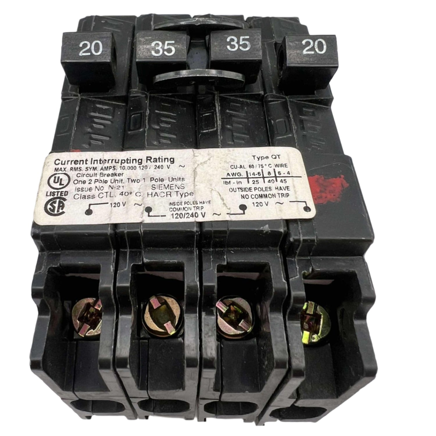 Siemens Q 20 and 35 Amp CT Triplex Circuit Breaker