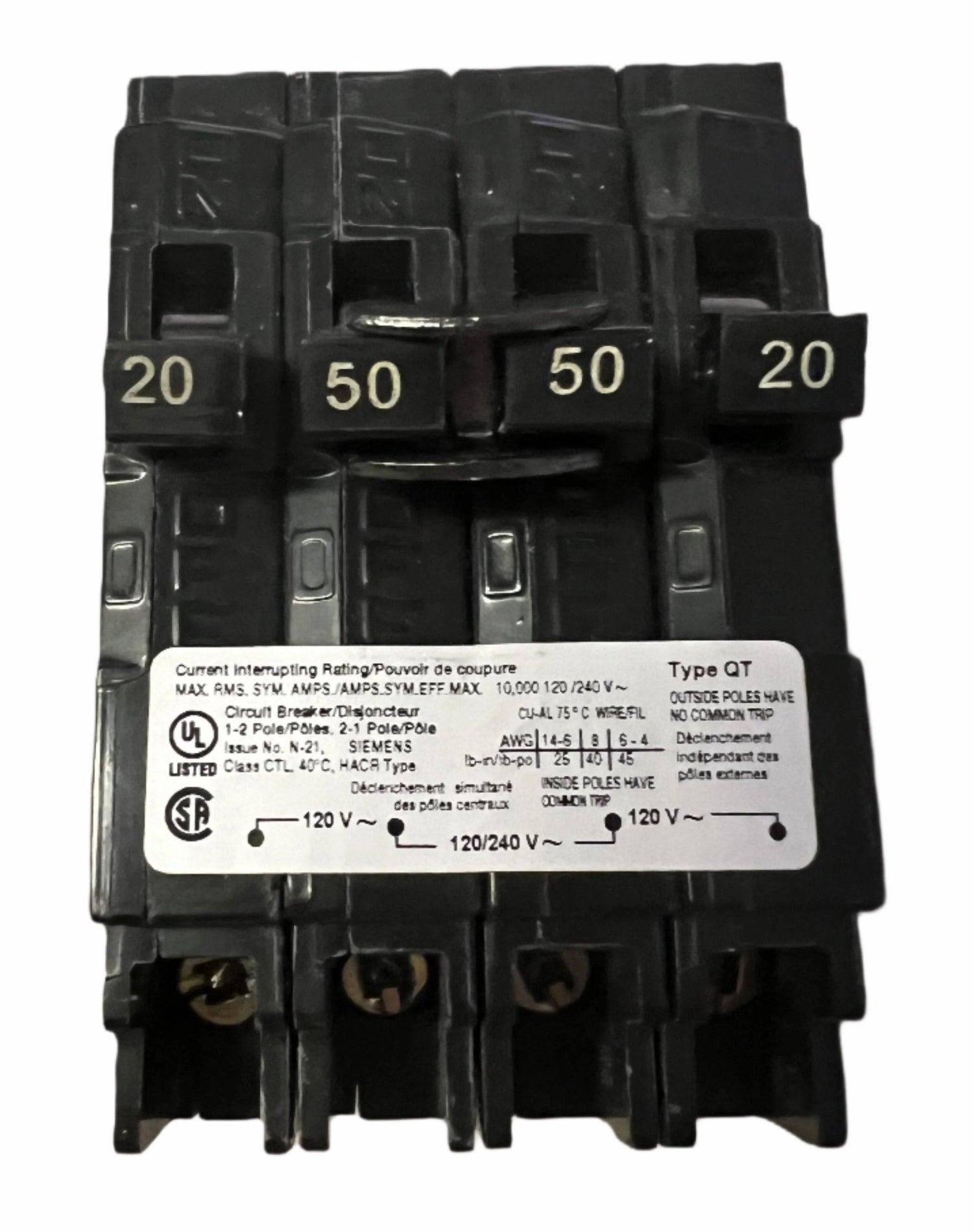 Siemens Q 20/50 Amp CT Triplex Circuit Breaker