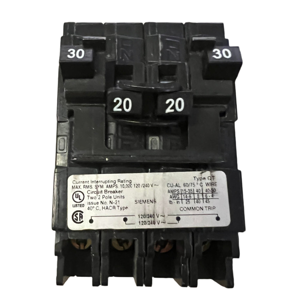Siemens Q23020CT2NC - 20 Amp/30 Amp Quad Circuit Breaker