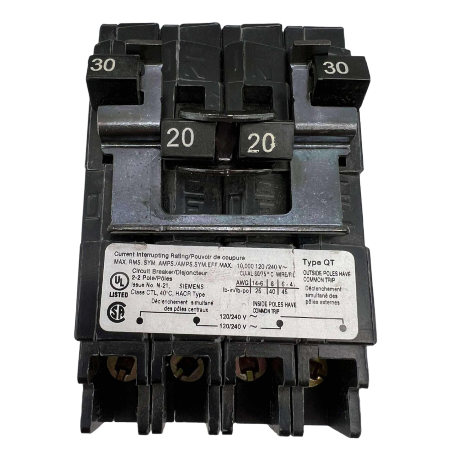 Siemens Q 30 & 20 Amp CT2 Quad Circuit Breaker
