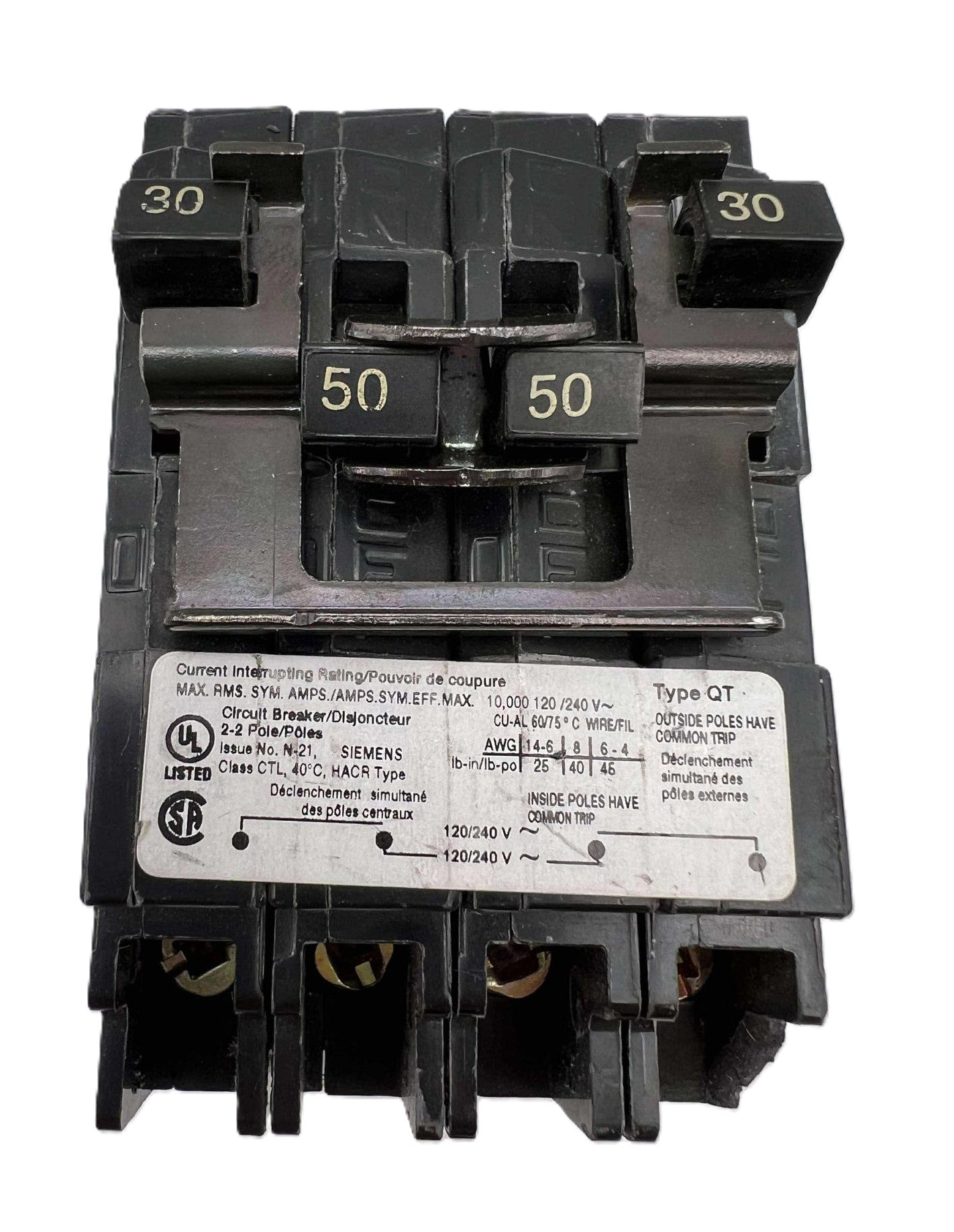 Siemens Q 30 & 50 Amp CT2 Quad Circuit Breaker