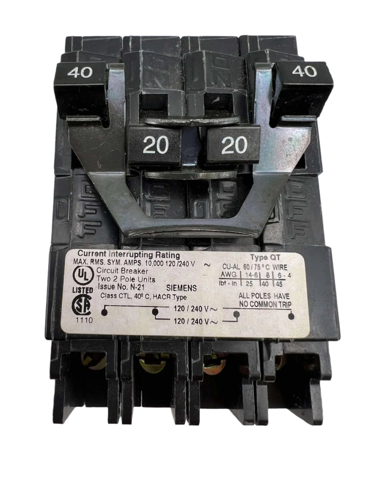 Siemens Q 40/20 Amp Quad Circuit Breaker