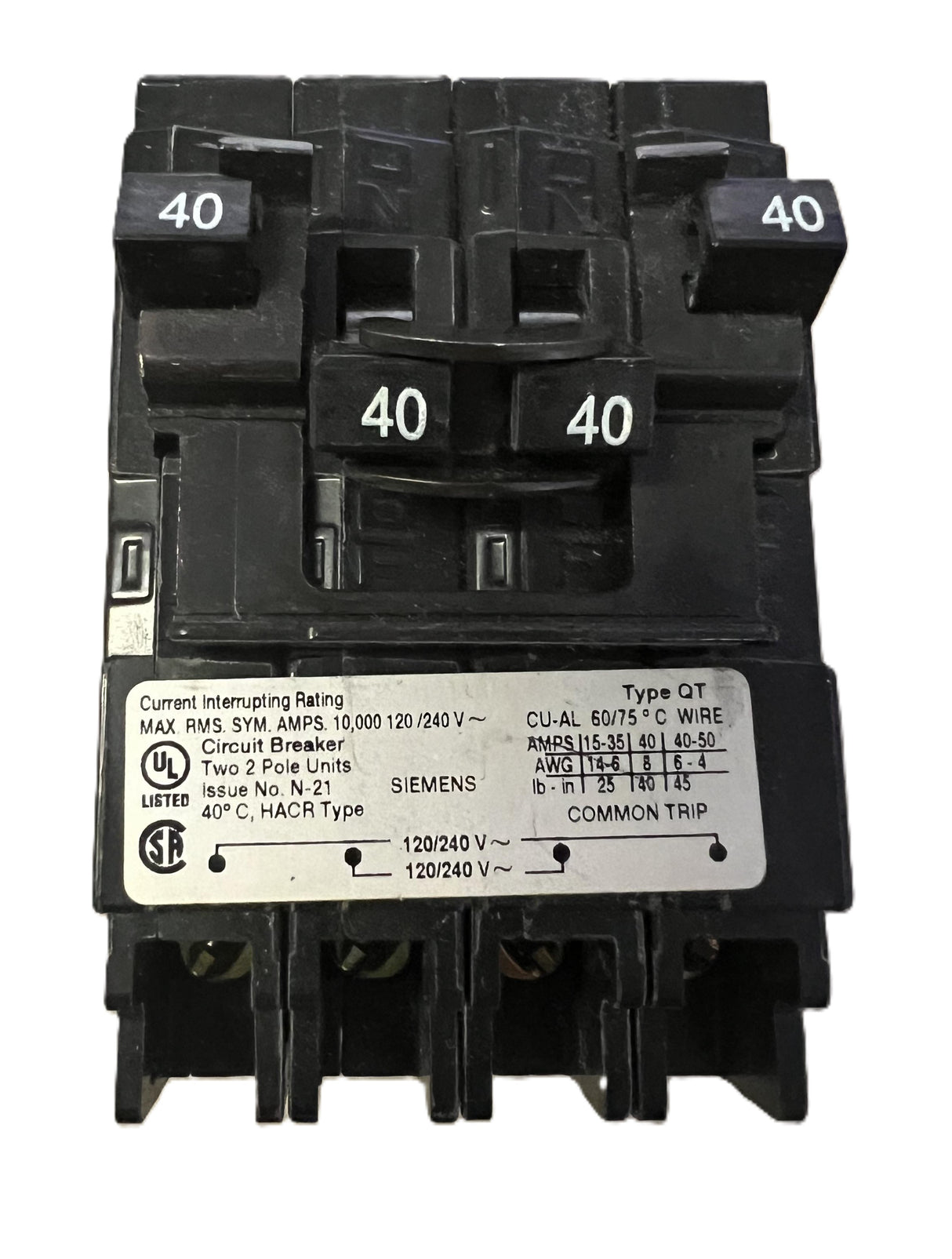 Siemens Q24040CT2NC - 40 Amp Quad Circuit Breaker