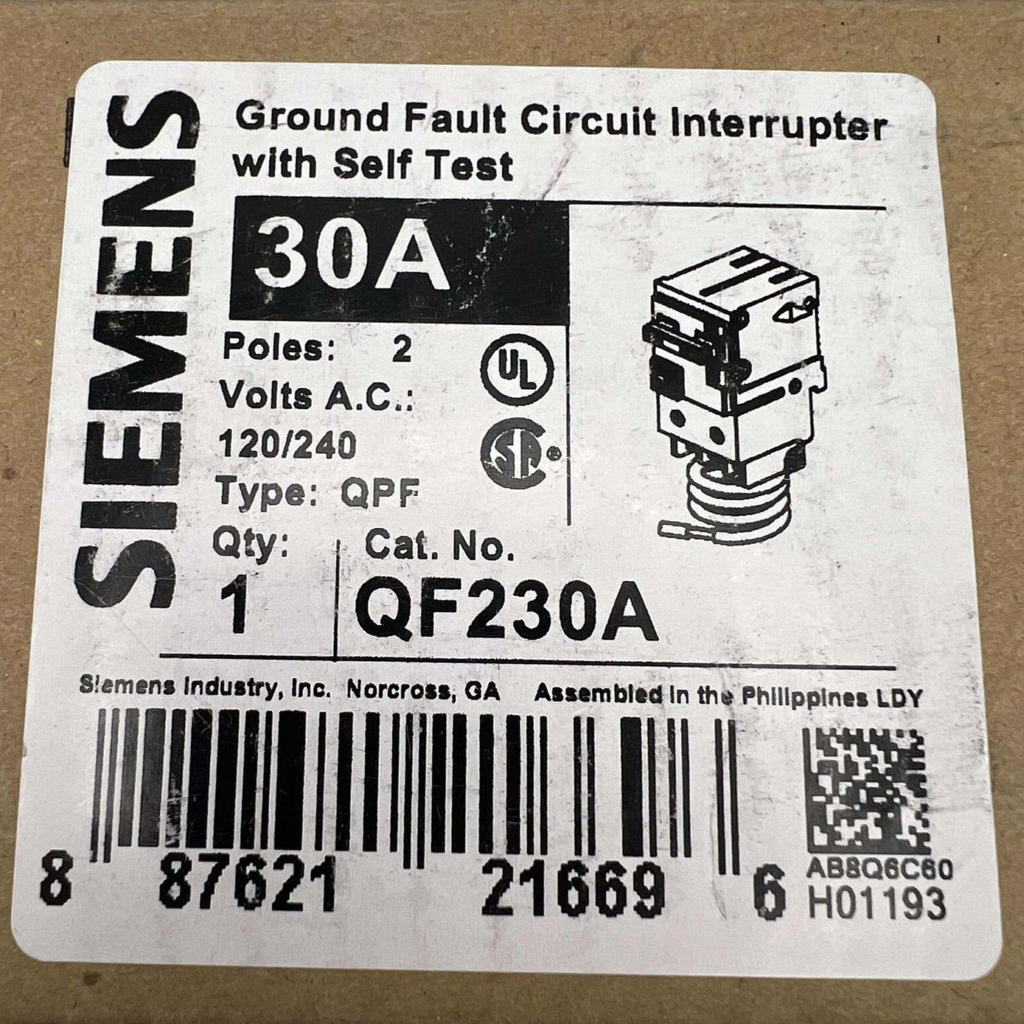 Siemens QF230A - 30 Amp Ground Fault Circuit Breaker