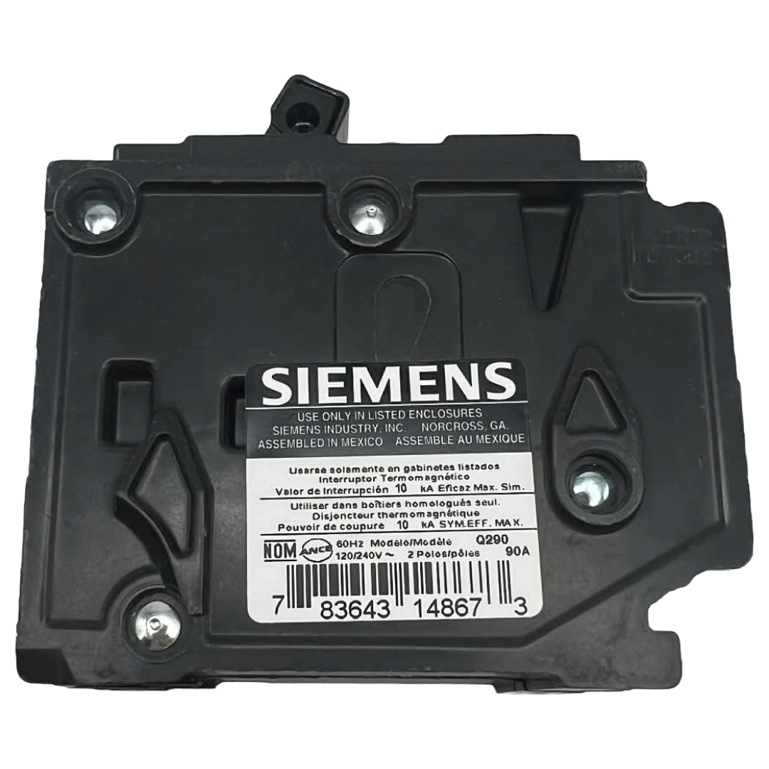 Black Siemens electrical component on a white background