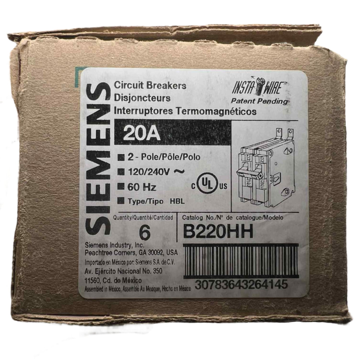 Siemens Type HBL 20 Amp, 22kA, Bolt-On Circuit Breaker