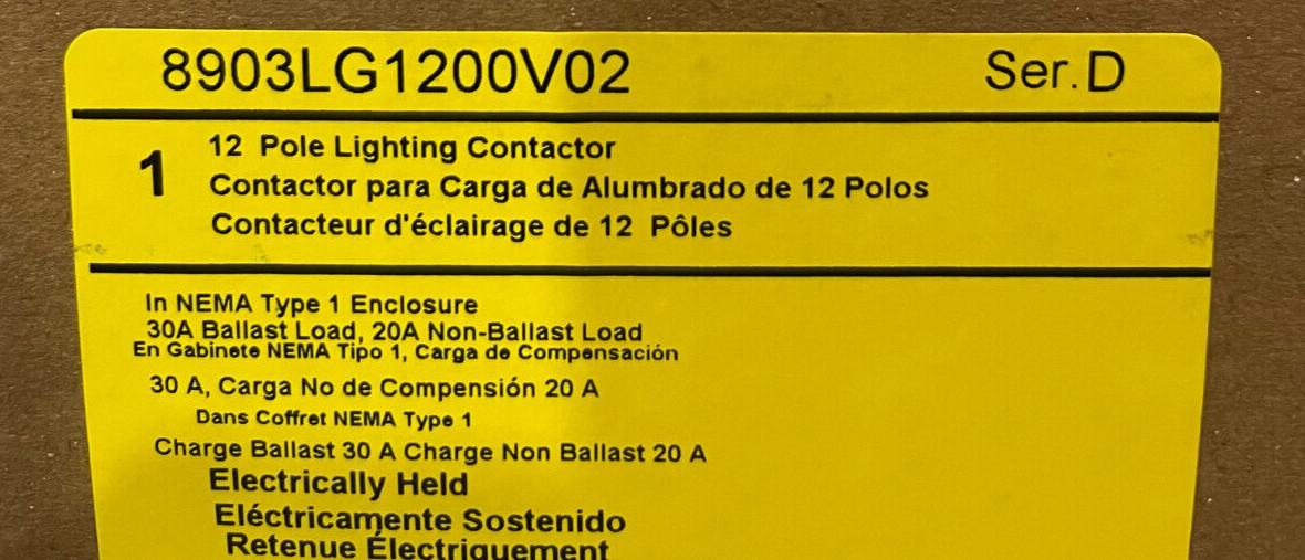 Square D 8903LG1200V02 - 12 Pole Lighting Contactor