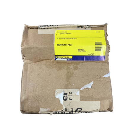 Cardboard package with a yellow label on a white background