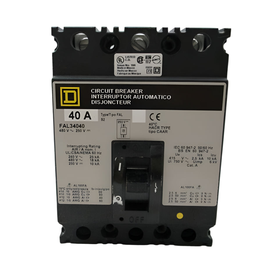 Square D FAL 3 Pole, 40 Amp Feed-Thru Circuit Breaker
