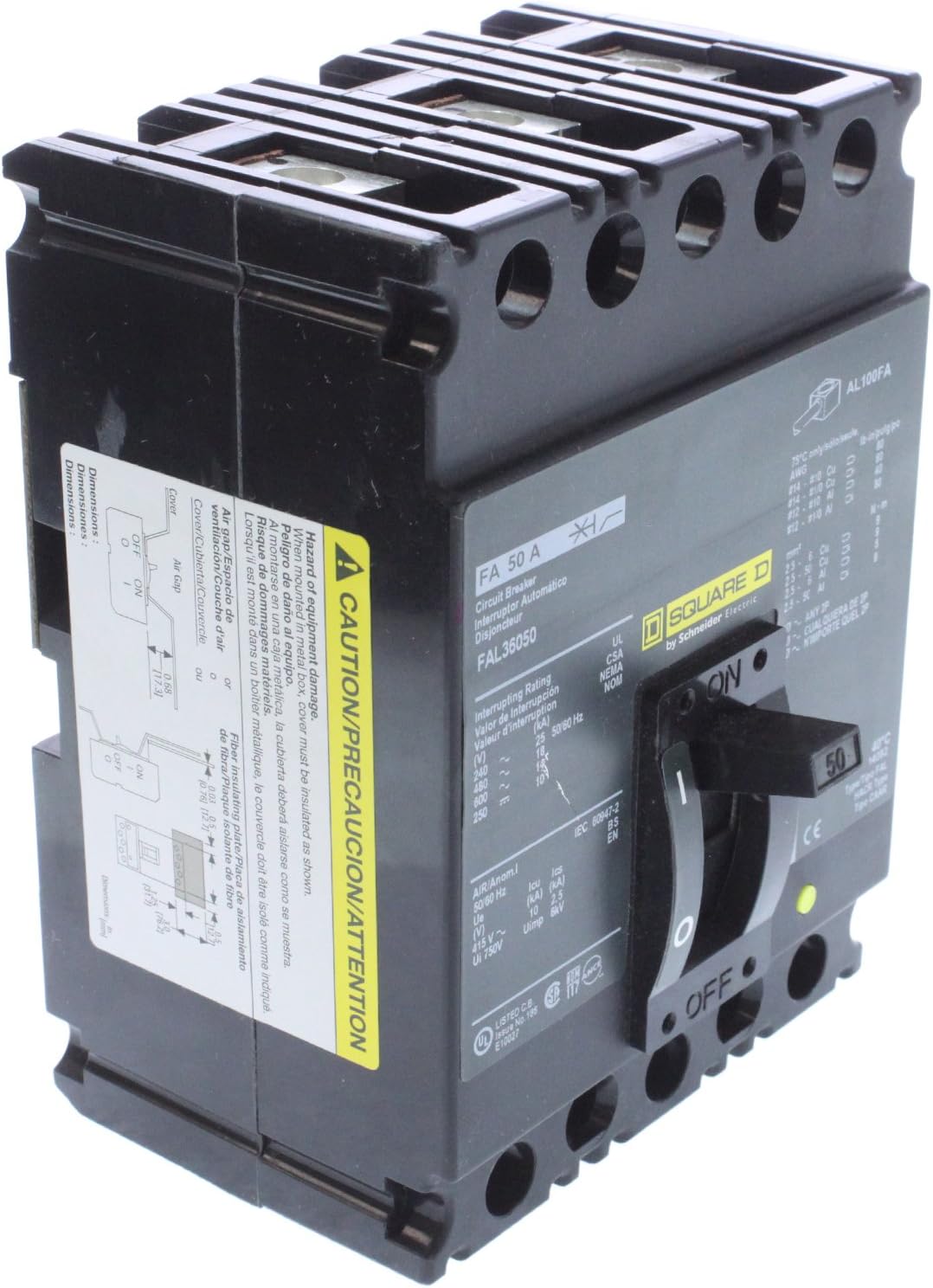 Square D FAL 3 Pole, 50 Amp, 600 Volt Circuit Breaker