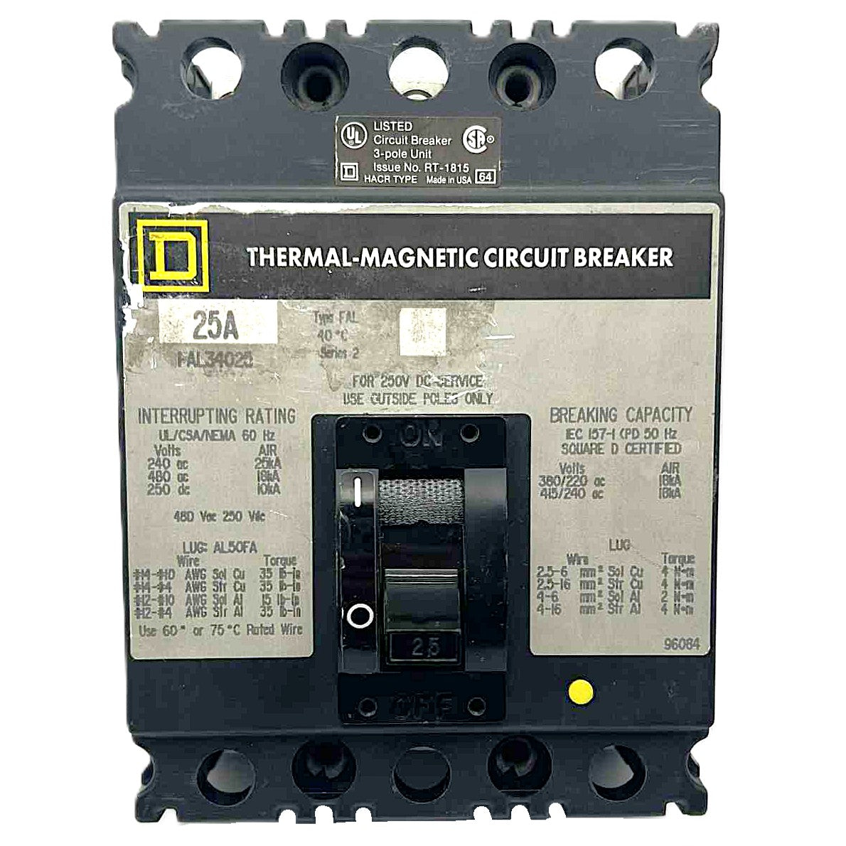 Square D FAL 3 Pole, 25 Amp Feed-Thru Circuit Breaker