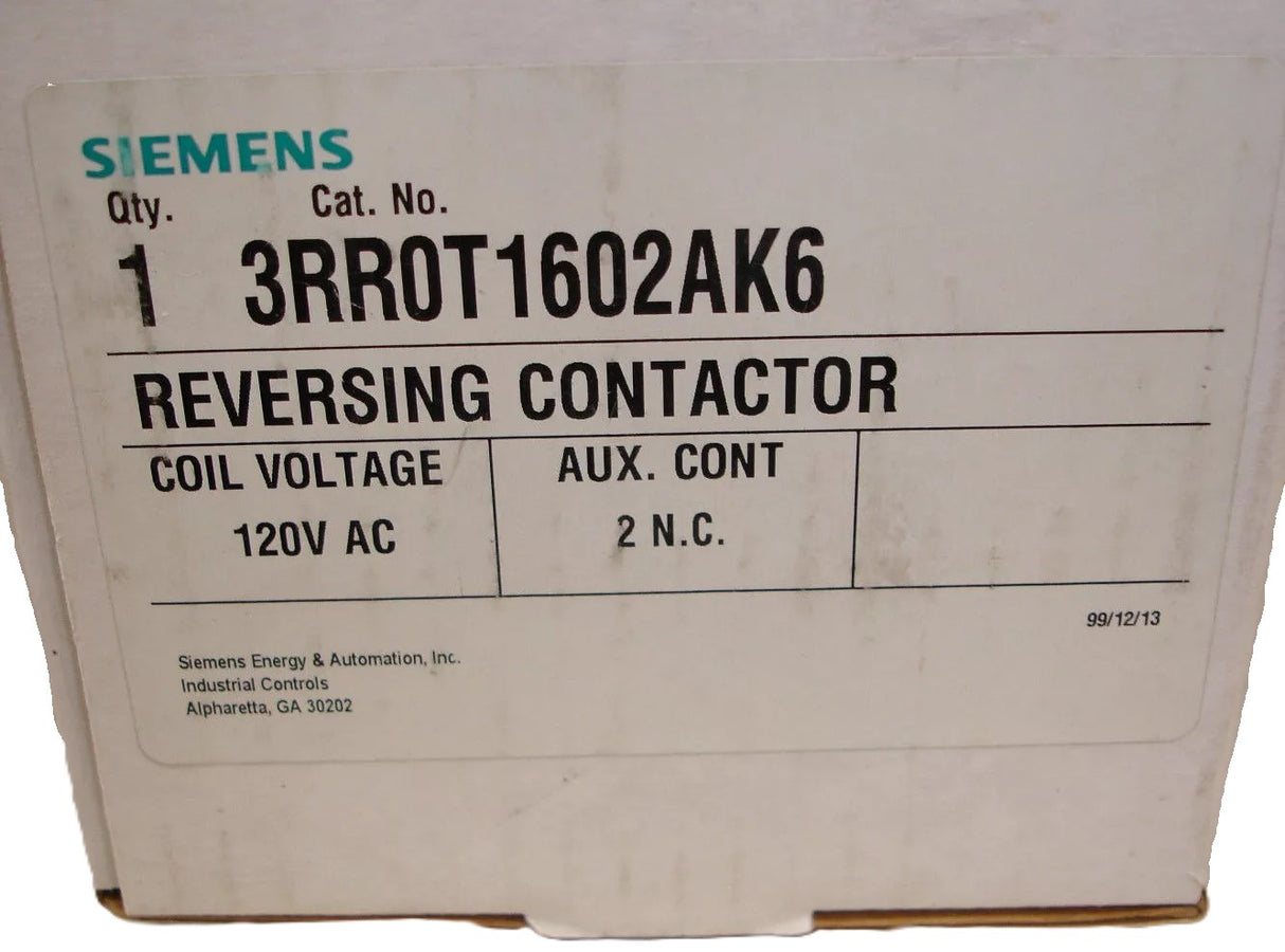 Siemens 3RR0T1602AK6 - 3 Pole Reversing Contactor