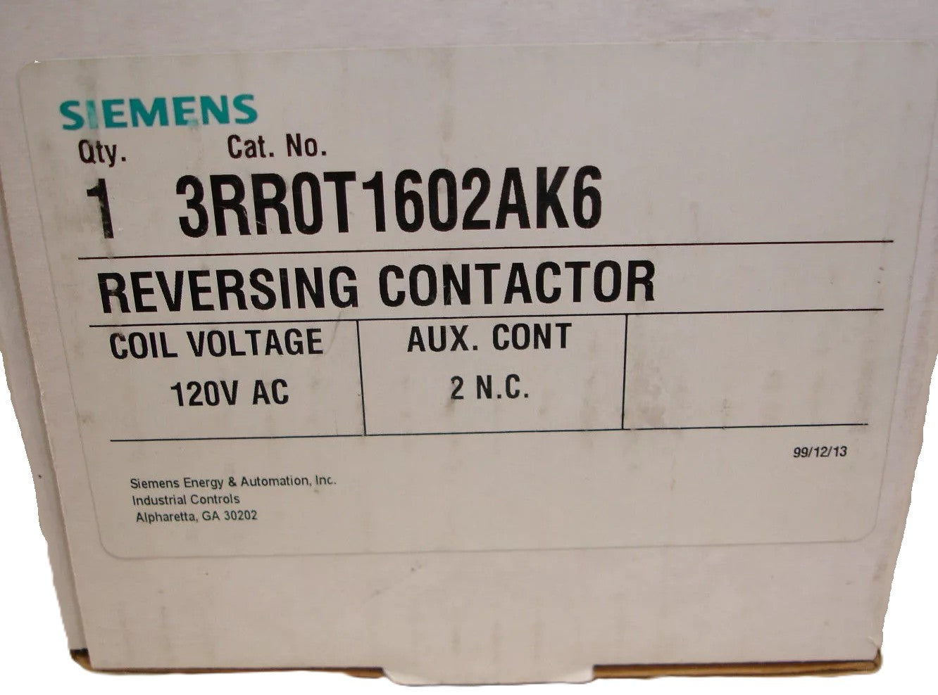 Siemens 3RR0T1602AK6 - 3 Pole Reversing Contactor