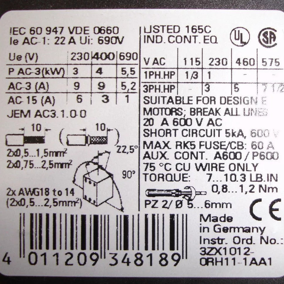 Siemens 3RR0T1602AK6 - 3 Pole Reversing Contactor