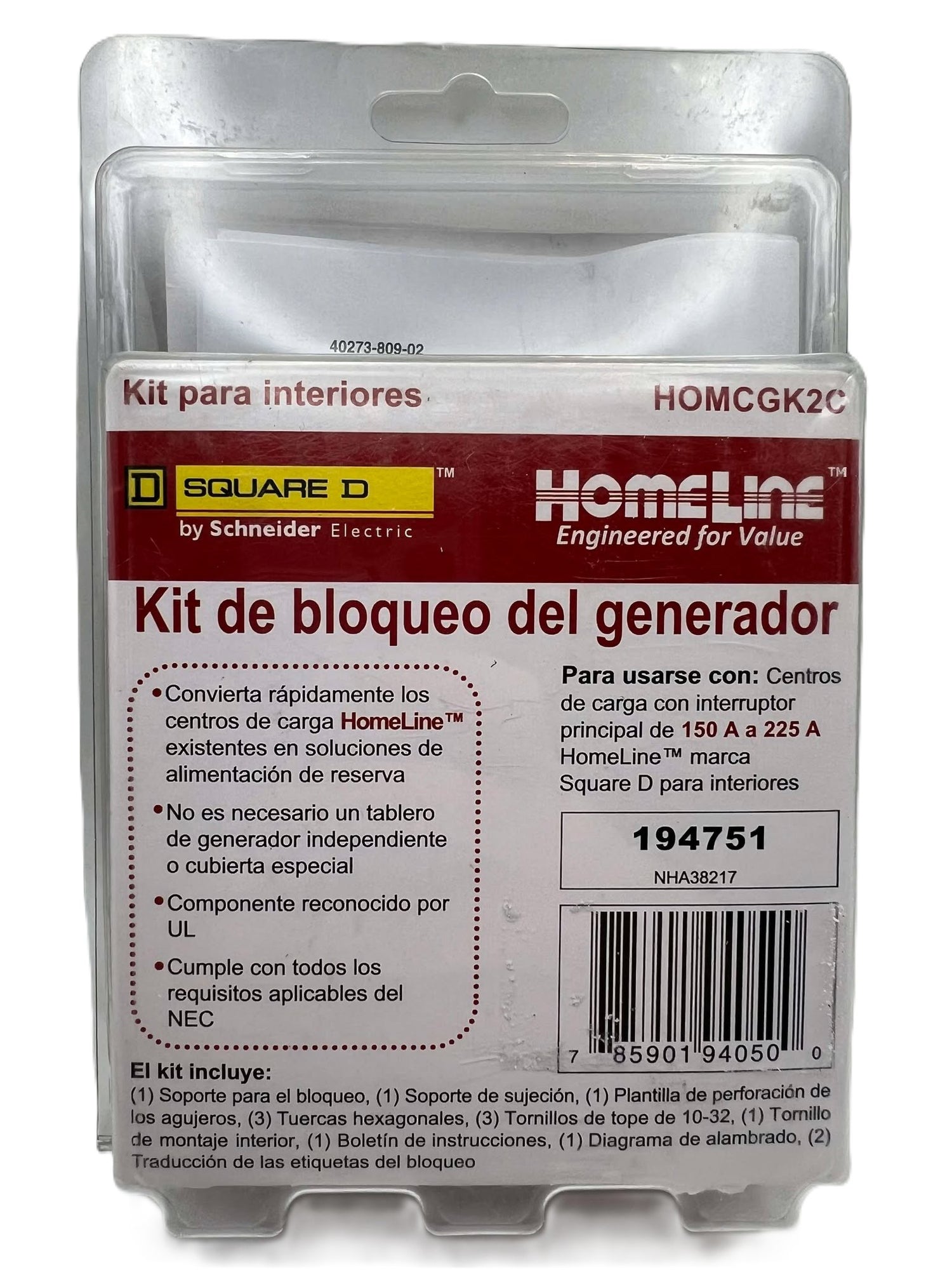 Square D Homeline Generator Interlock Indoor Kit