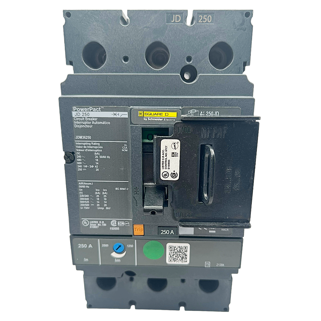 Circuit breaker with visible branding on a white background