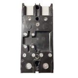 Black mechanical component with screws on a white background