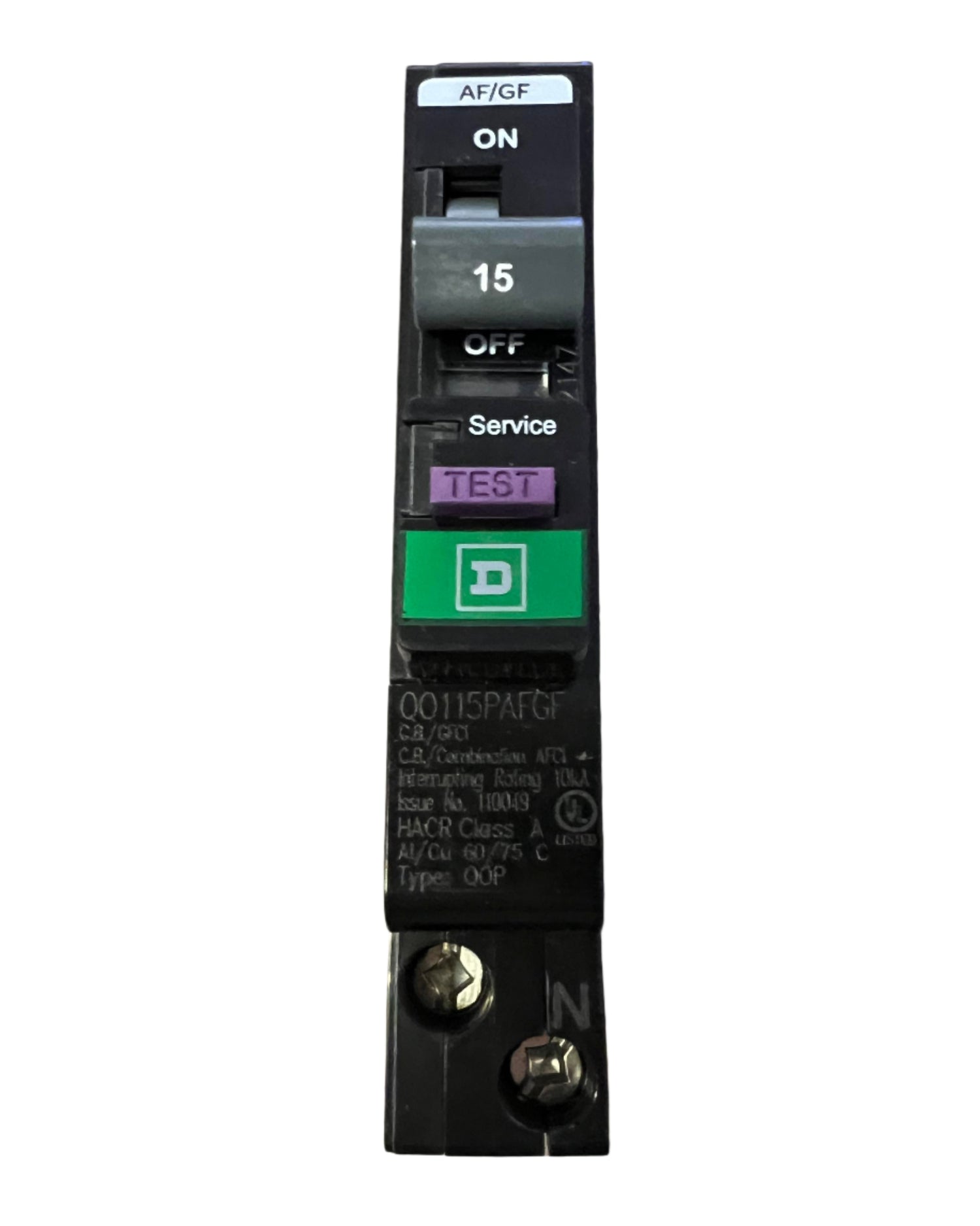 Square D QO115PAFGF - 15 Amp Combination Arc and Ground Fault Breaker