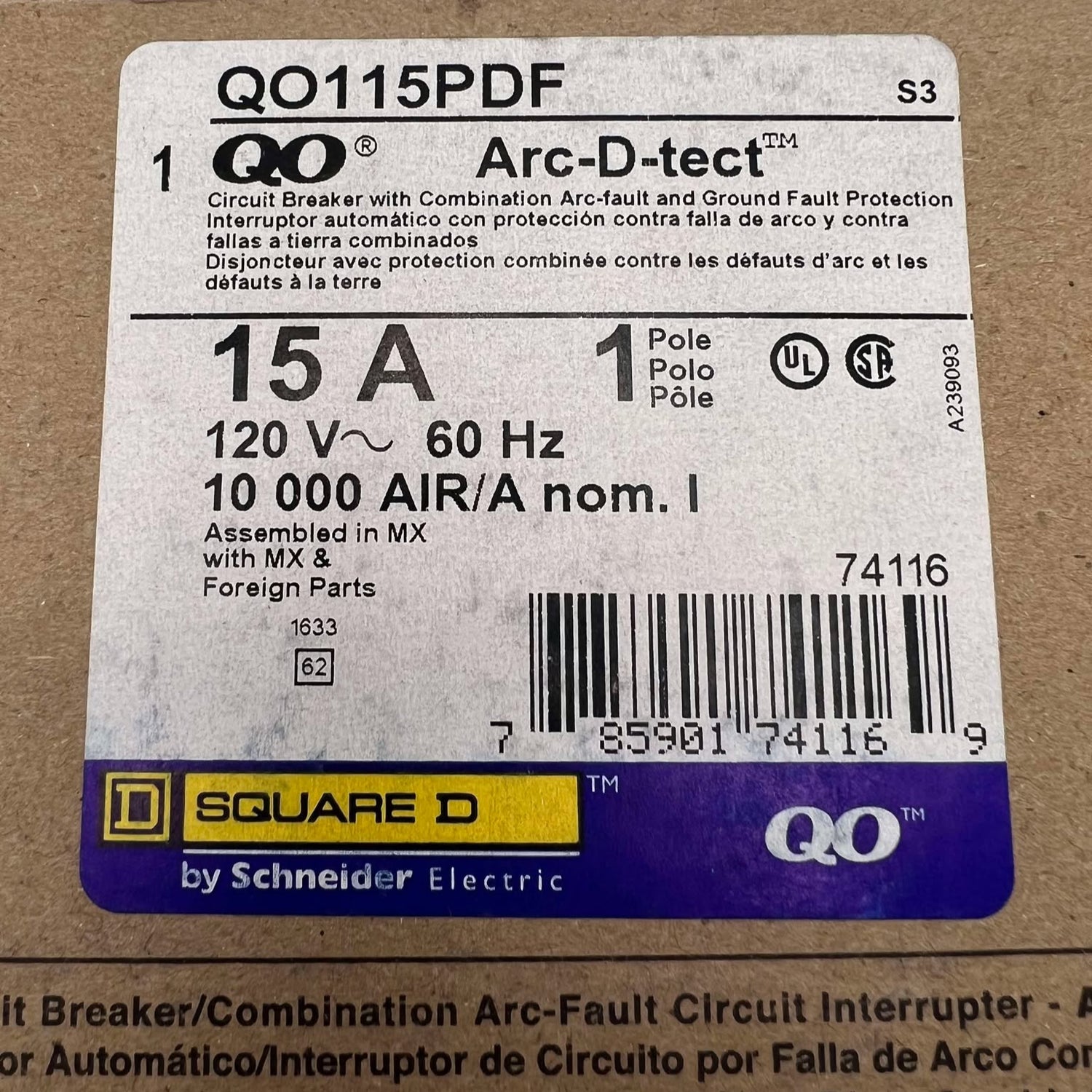 Square D QO 15 Amp Dual Function Plug-In Circuit Breaker