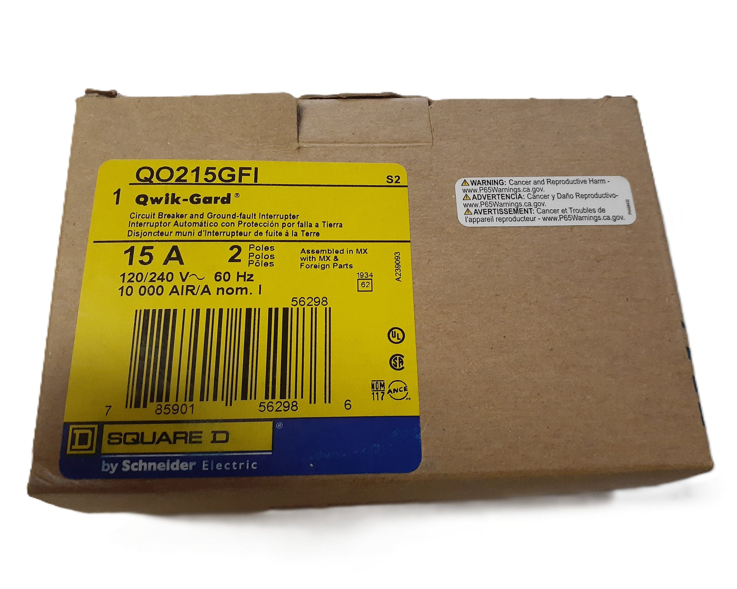 Square D QO 15 Amp, 2 Pole GFCI Circuit Breaker