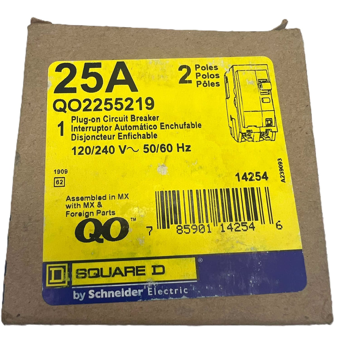 Square D QO2255219 - 25 Amp Circuit Breaker with High Amp Lugs