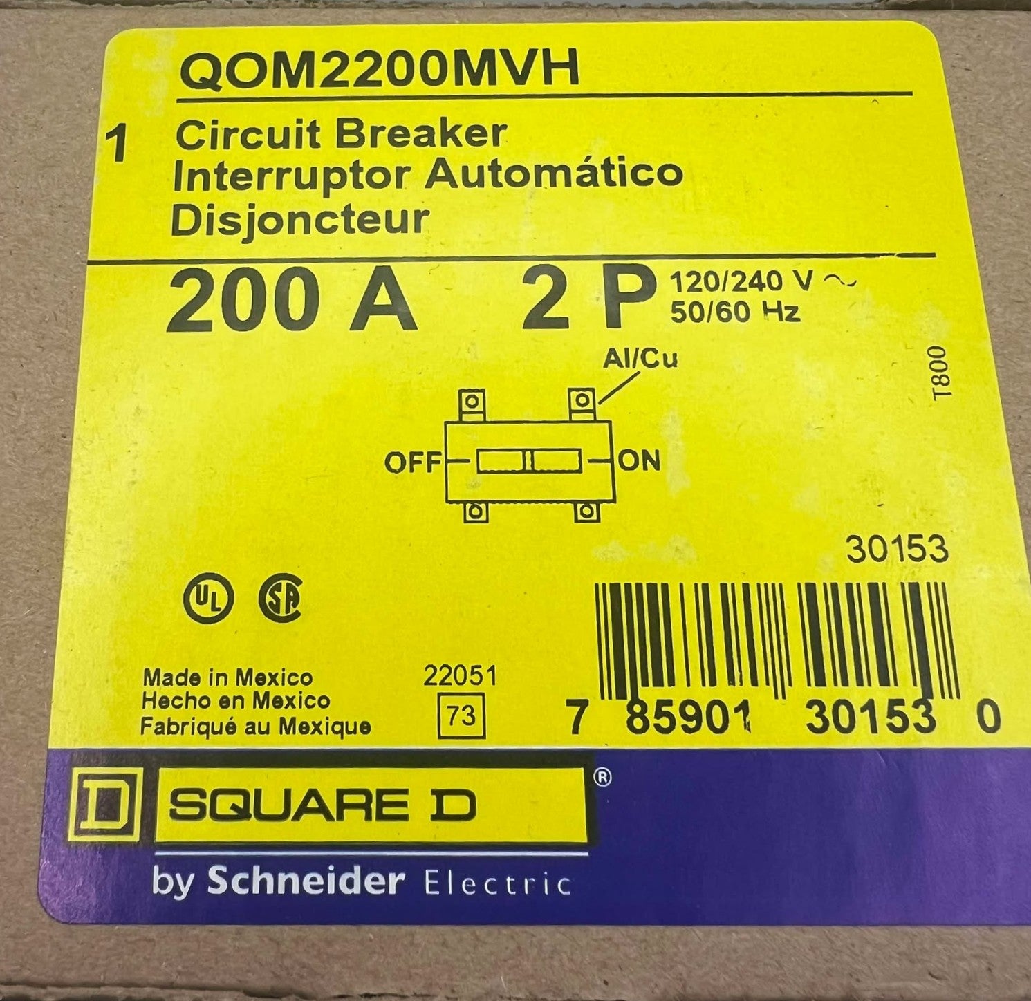 Square D QOM, 200 Amp, VH, Bolt-On Main Breaker for Metering Devices
