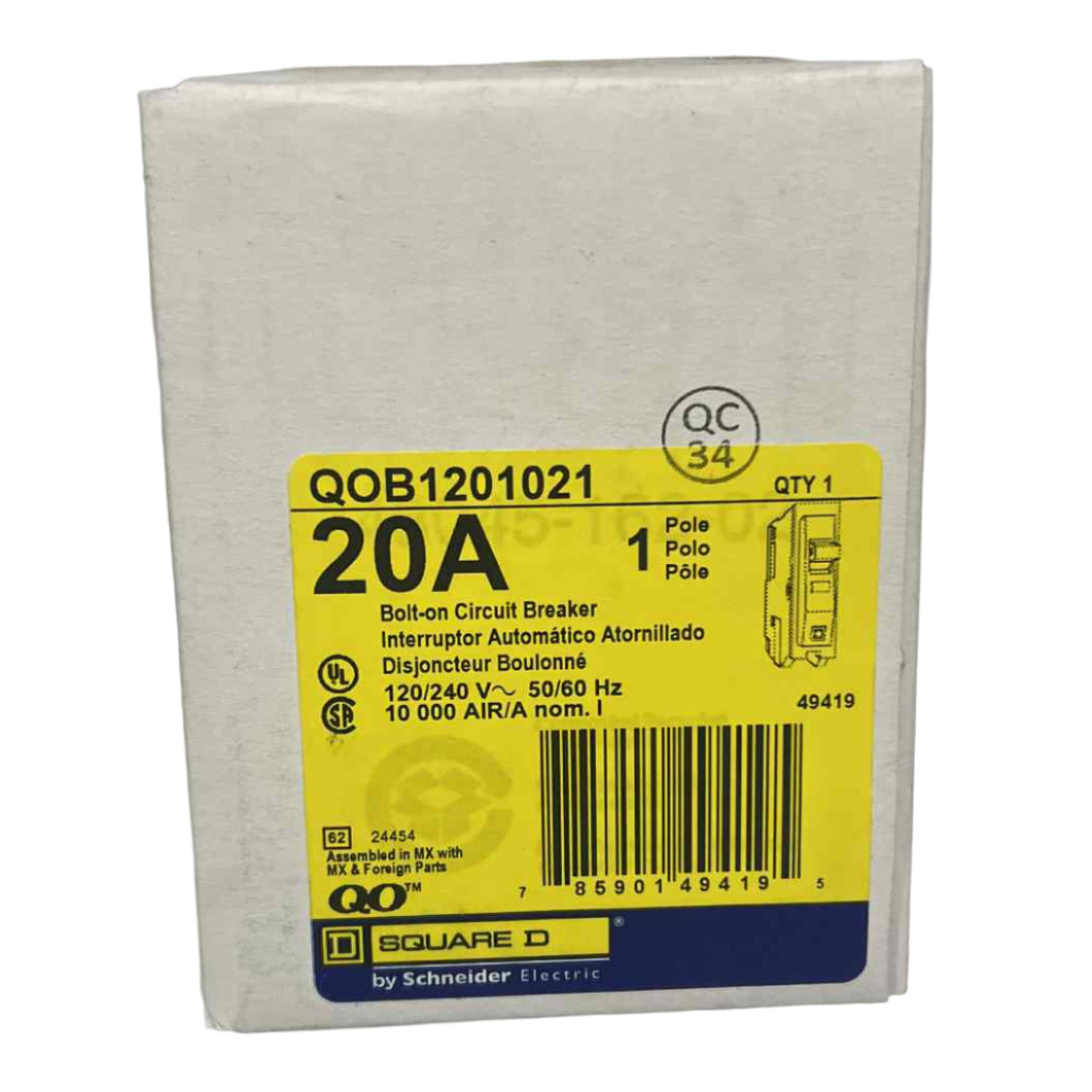 Square D QO 20 Amp, 1 Pole, Bolt-On Circuit Breaker With Shunt Trip