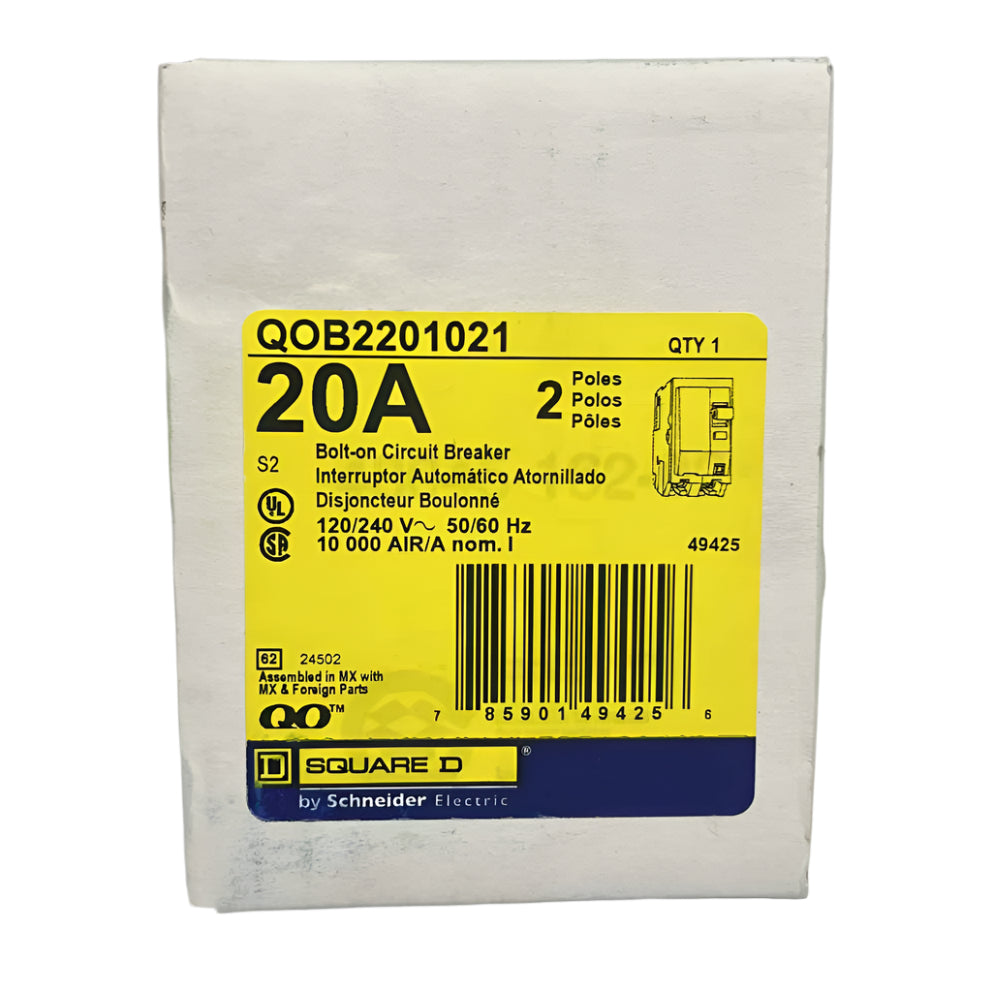Square D QO 20 Amp, 2 Pole, Bolt-On Circuit Breaker With Shunt Trip